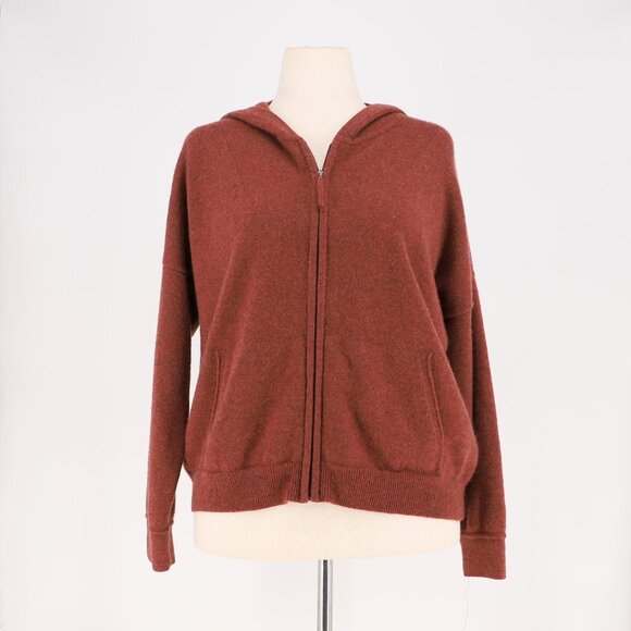 WRAP LONDON Cashmere Organic Cotton Zip-Up Hoodie Merlot Chilli Size US 14 - Picture 2 of 9